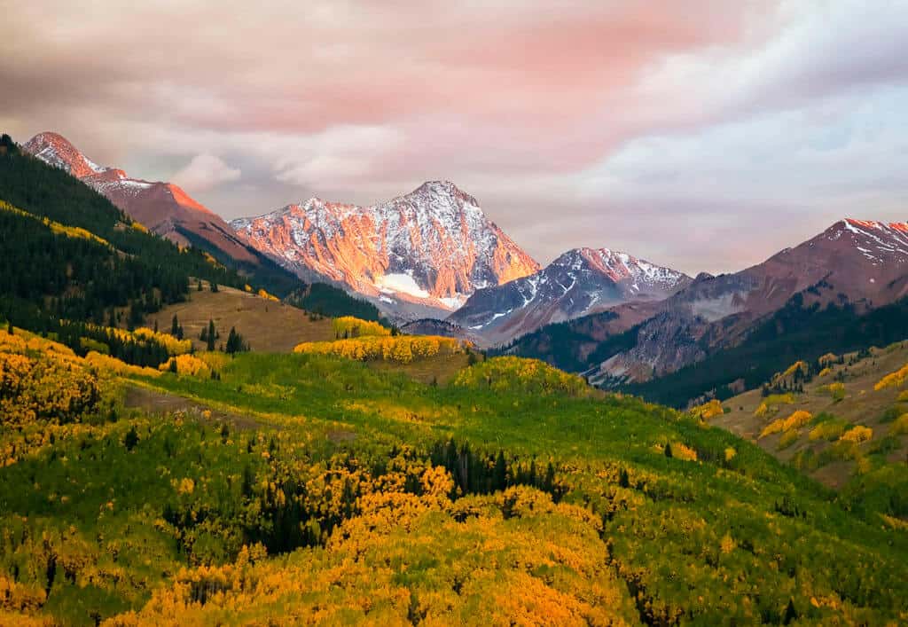 snowy mountains autumn landscape