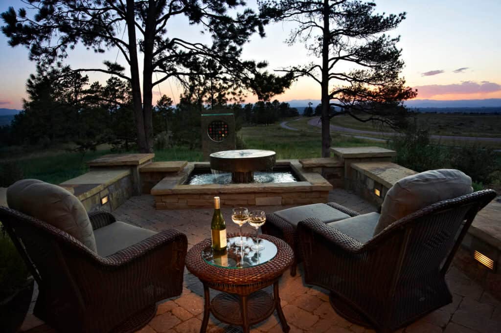 sunset patio with wine