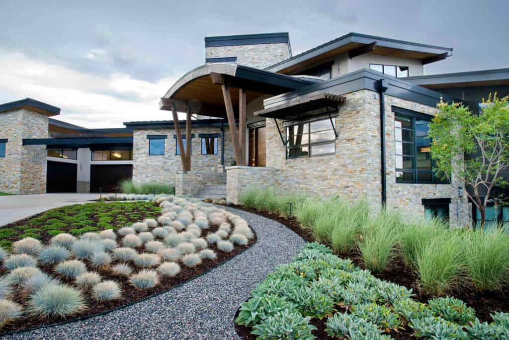 modern stone home landscaping