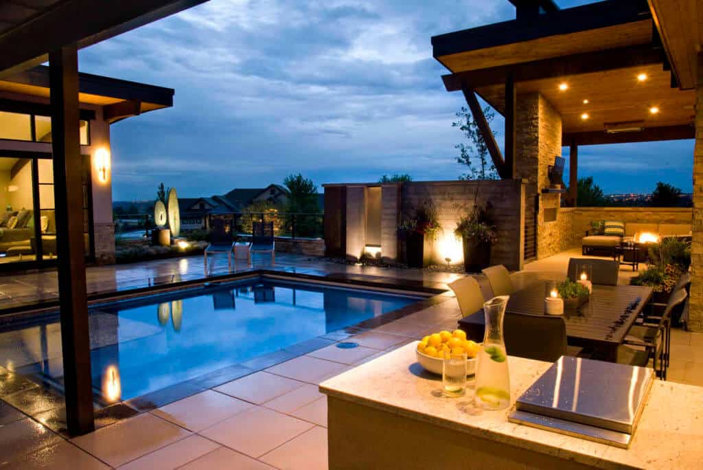 modern pool and outdoor kitchen