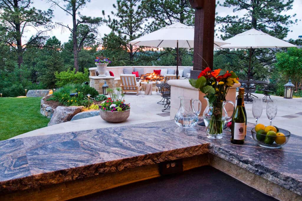 outdoor kitchen counter and patio entertainment area