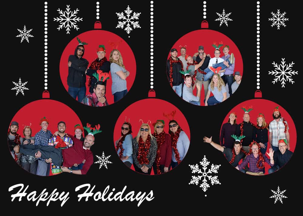 holiday team photo collage in ornament graphics