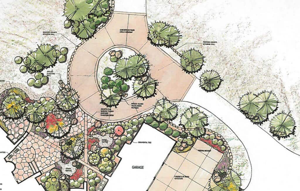landscape architecture design plan for a driveway and garden