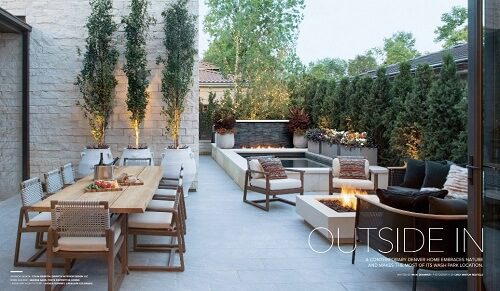 modern patio features elegant dining area