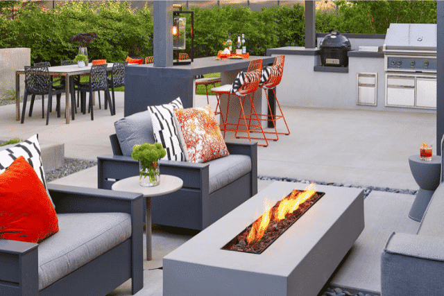 modern fire feature enhances outdoor living