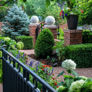 stone spheres sit on pillars