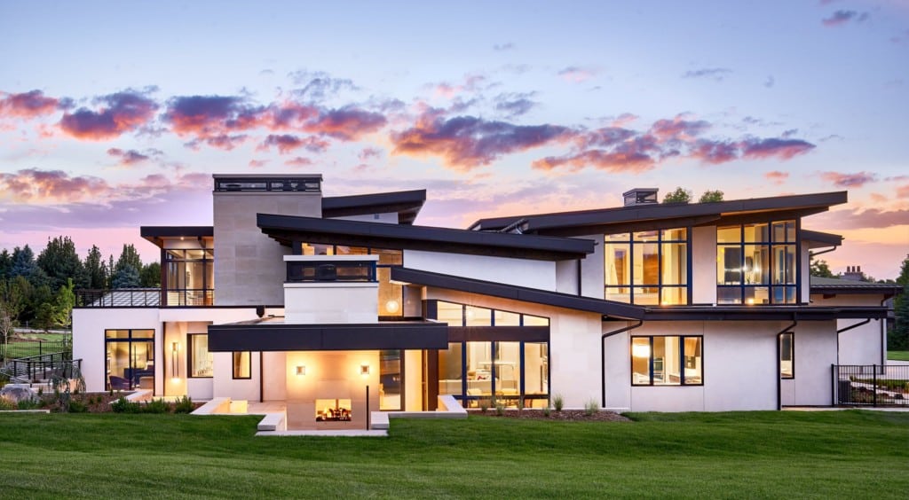 stunning modern home at sunset
