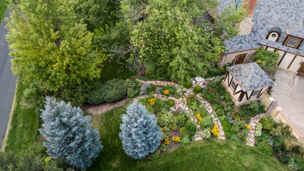 aerial view of garden path