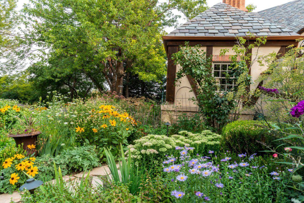 vibrant flower garden near cottage