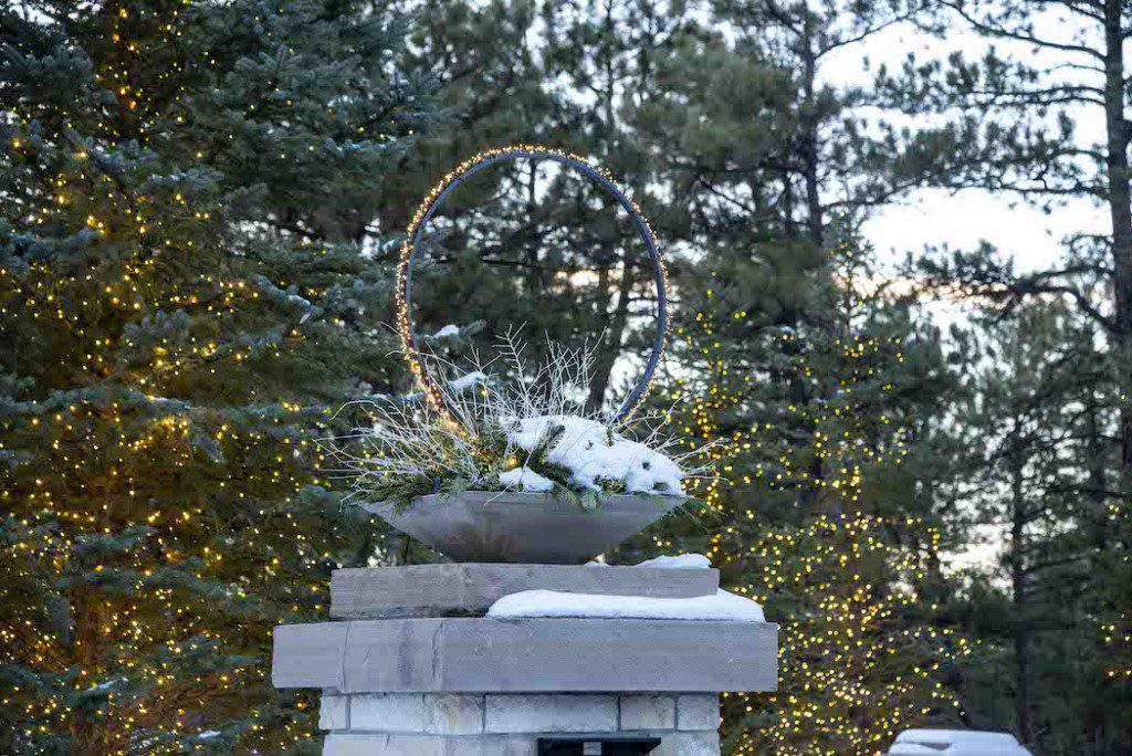 lighted ring sits on pillar