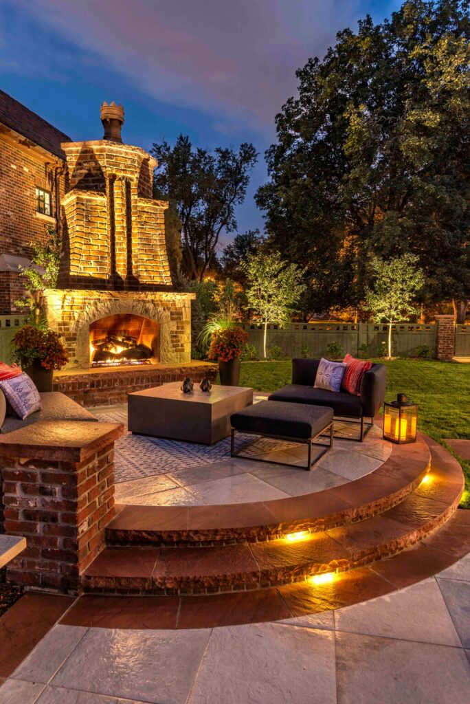 elite landscape design fire pit feature formal patio