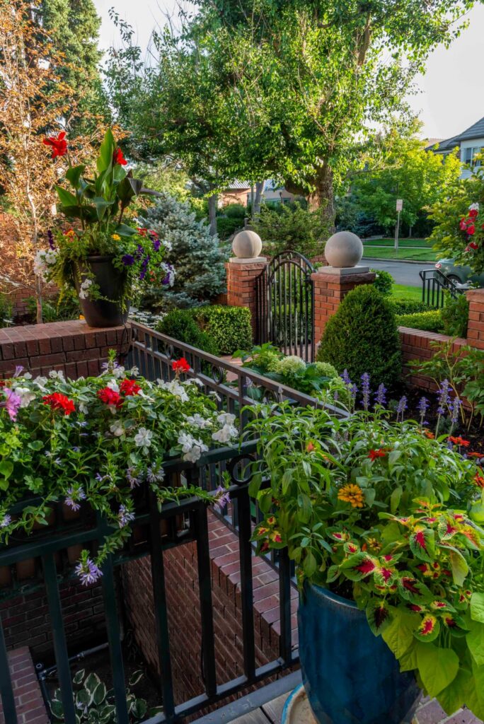 full view english garden design outdoor living space