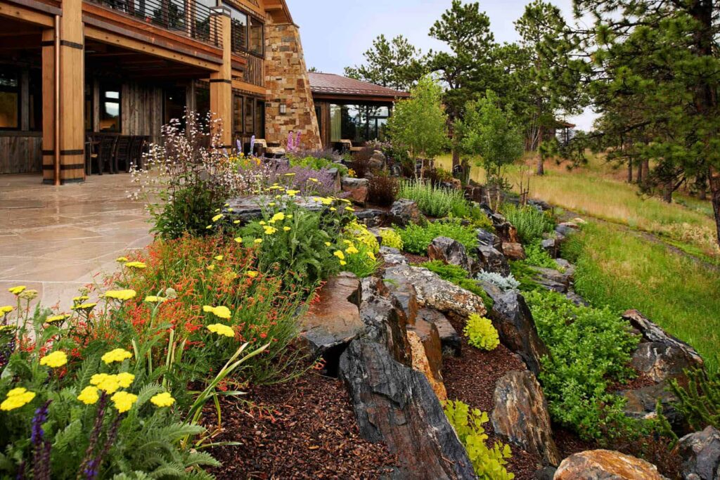 high end outdoor living space modern mountain architecture