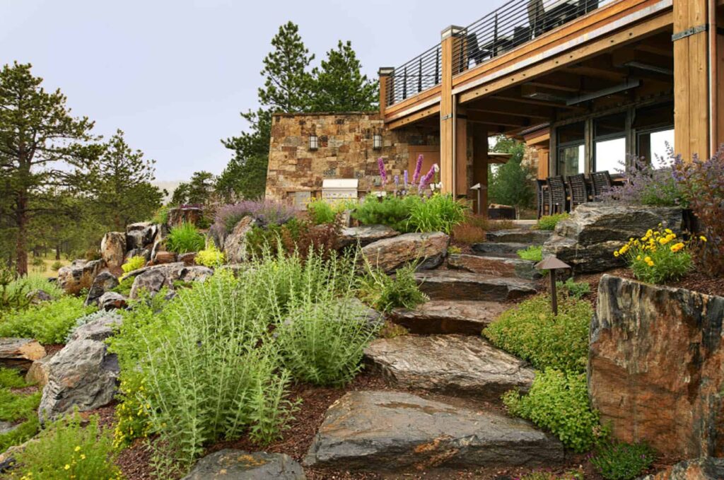 large format pavers walkway design mountain home entry